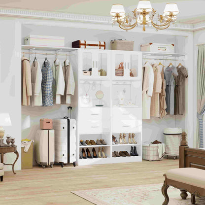 41-120 Inch Adjustable Wardrobe Closet System with 4 Drawers, Cabinets, and Shelves