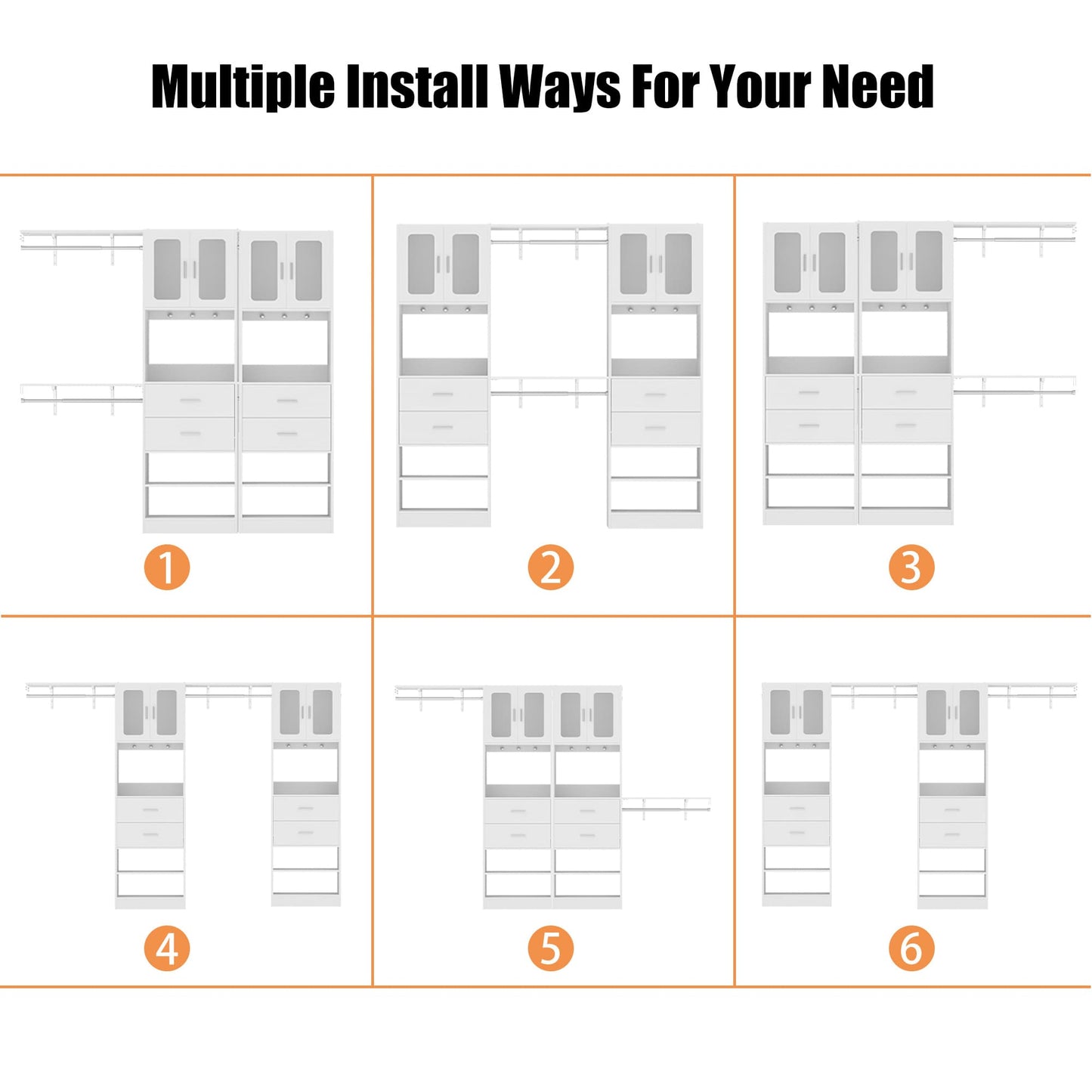 41-120 Inch Adjustable Wardrobe Closet System with 4 Drawers, Cabinets, and Shelves