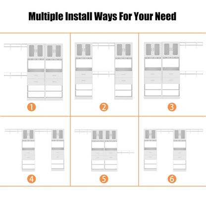 41-120 Inch Adjustable Wardrobe Closet System with 4 Drawers, Cabinets, and Shelves