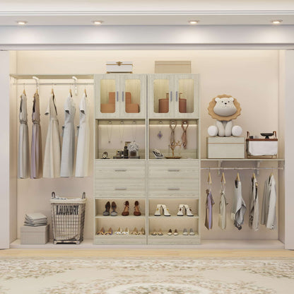 41-120 Inch Adjustable Wardrobe Closet System with 4 Drawers, Cabinets, and Shelves