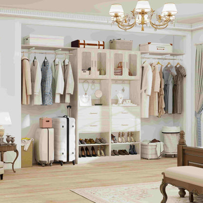41-120 Inch Adjustable Wardrobe Closet System with 4 Drawers, Cabinets, and Shelves