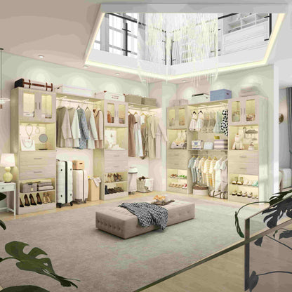 41-120 Inch Adjustable Wardrobe Closet System with 4 Drawers, Cabinets, and Shelves