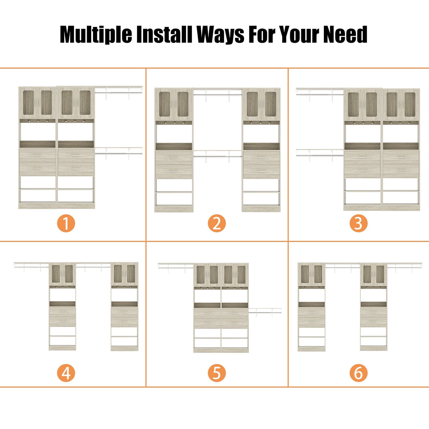 41-120 Inch Adjustable Wardrobe Closet System with 4 Drawers, Cabinets, and Shelves