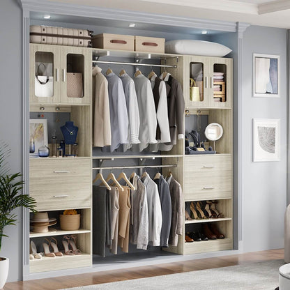 60'' Closet Organizer System with 2 Drawers, 2 Hanging Rods, and Cabinet, Reversible