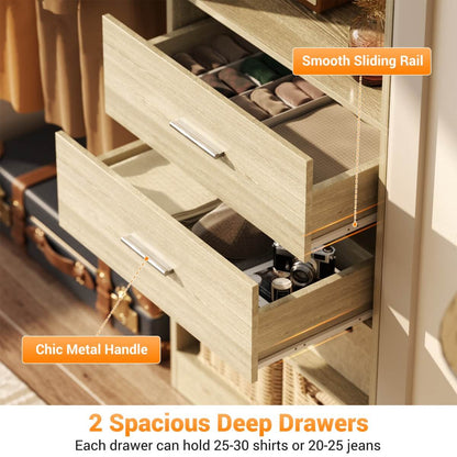 60'' Closet Organizer System with 2 Drawers, 2 Hanging Rods, and Cabinet, Reversible