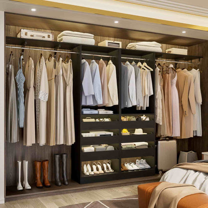 3.5-10 Ft Adjustable Closet Organizer System Set of 2, Heavy Duty Walk-in Closet System with 6 Drawers, 4 Hanging Rods & 2 Shelf Towers