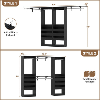 3.5-10 Ft Adjustable Closet Organizer System Set of 2, Heavy Duty Walk-in Closet System with 6 Drawers, 4 Hanging Rods & 2 Shelf Towers