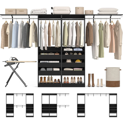 3.5-10 Ft Adjustable Closet Organizer System Set of 2, Heavy Duty Walk-in Closet System with 6 Drawers, 4 Hanging Rods & 2 Shelf Towers