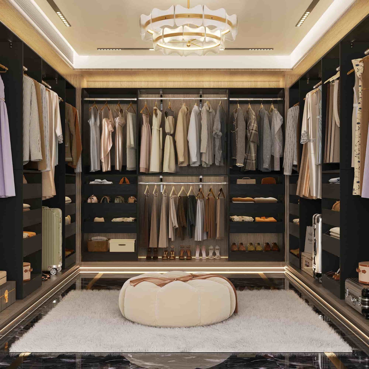 3.5-10 Ft Adjustable Closet Organizer System Set of 2, Heavy Duty Walk-in Closet System with 6 Drawers, 4 Hanging Rods & 2 Shelf Towers