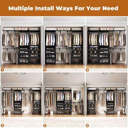 3.5-10 Ft Adjustable Closet Organizer System Set of 2, Heavy Duty Walk-in Closet System with 6 Drawers, 4 Hanging Rods & 2 Shelf Towers