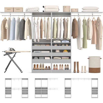 3.5-10 Ft Adjustable Closet Organizer System Set of 2, Heavy Duty Walk-in Closet System with 6 Drawers, 4 Hanging Rods & 2 Shelf Towers