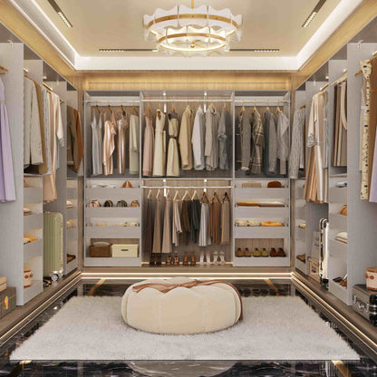 3.5-10 Ft Adjustable Closet Organizer System Set of 2, Heavy Duty Walk-in Closet System with 6 Drawers, 4 Hanging Rods & 2 Shelf Towers