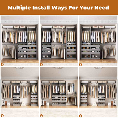 3.5-10 Ft Adjustable Closet Organizer System Set of 2, Heavy Duty Walk-in Closet System with 6 Drawers, 4 Hanging Rods & 2 Shelf Towers