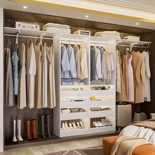 3.5-10 Ft Adjustable Closet Organizer System Set of 2, Heavy Duty Walk-in Closet System with 6 Drawers, 4 Hanging Rods & 2 Shelf Towers