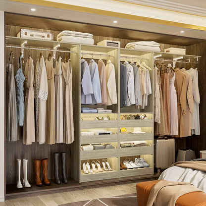 3.5-10 Ft Adjustable Closet Organizer System Set of 2, Heavy Duty Walk-in Closet System with 6 Drawers, 4 Hanging Rods & 2 Shelf Towers
