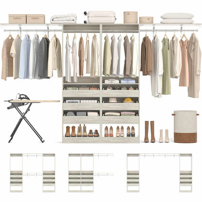 3.5-10 Ft Adjustable Closet Organizer System Set of 2, Heavy Duty Walk-in Closet System with 6 Drawers, 4 Hanging Rods & 2 Shelf Towers