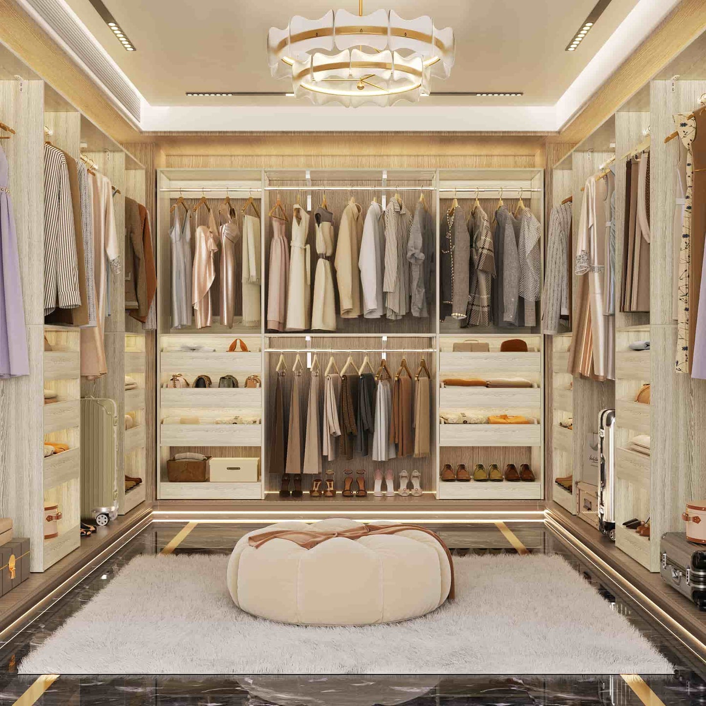 3.5-10 Ft Adjustable Closet Organizer System Set of 2, Heavy Duty Walk-in Closet System with 6 Drawers, 4 Hanging Rods & 2 Shelf Towers