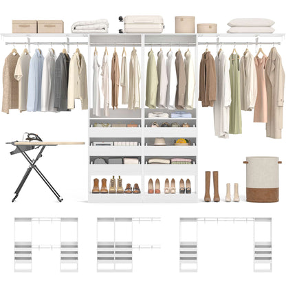 3.5-10 Ft Adjustable Closet Organizer System Set of 2, Heavy Duty Walk-in Closet System with 6 Drawers, 4 Hanging Rods & 2 Shelf Towers