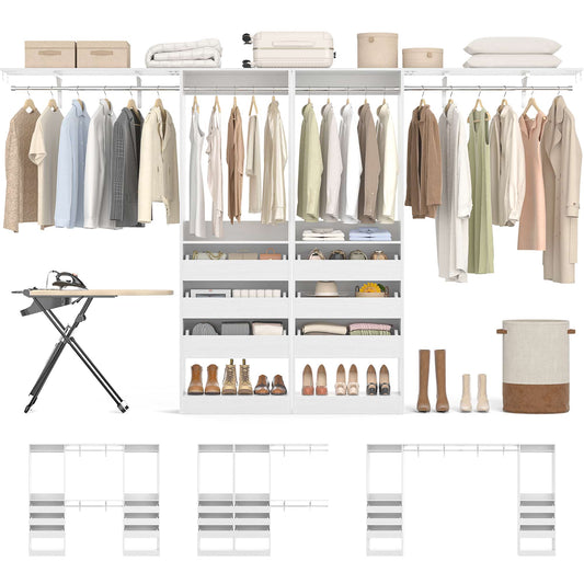 3.5-10 Ft Adjustable Closet Organizer System Set of 2, Heavy Duty Walk-in Closet System with 6 Drawers, 4 Hanging Rods & 2 Shelf Towers