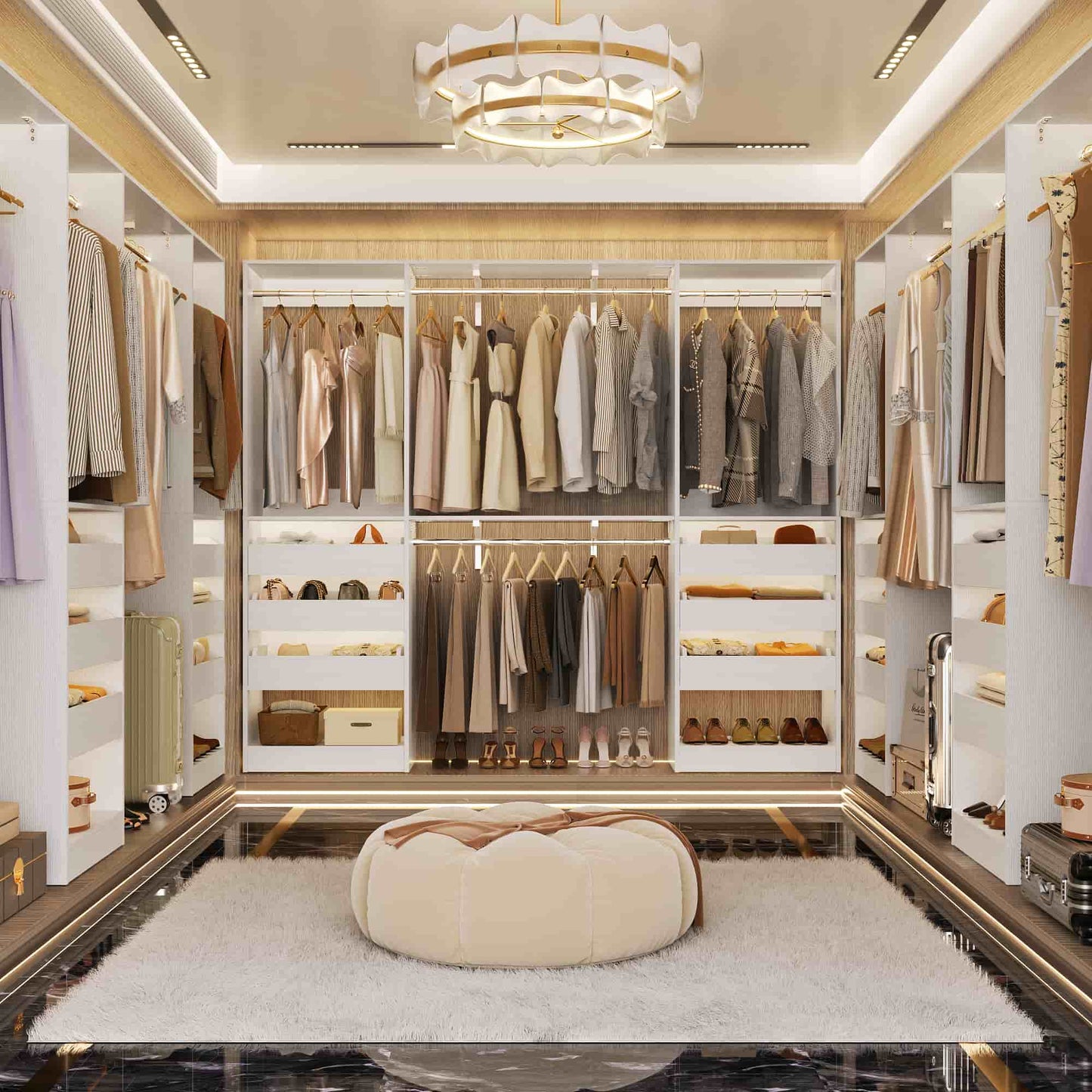 3.5-10 Ft Adjustable Closet Organizer System Set of 2, Heavy Duty Walk-in Closet System with 6 Drawers, 4 Hanging Rods & 2 Shelf Towers