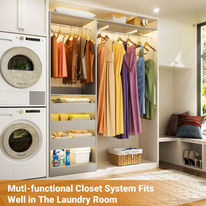 5FT Closet Organizer System with 3 Drawers and 2 Hanging Rods, Reversible Design