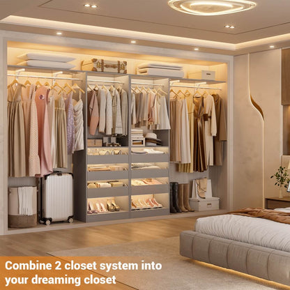 5FT Closet Organizer System with 3 Drawers and 2 Hanging Rods, Reversible Design