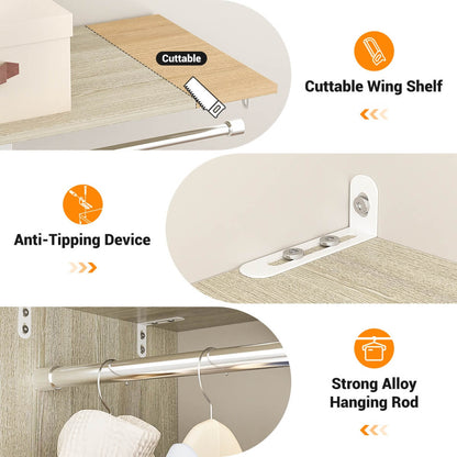 5FT Closet Organizer System with 3 Drawers and 2 Hanging Rods, Reversible Design