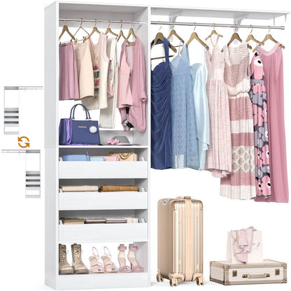 5FT Closet Organizer System with 3 Drawers and 2 Hanging Rods, Reversible Design