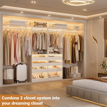 5FT Closet Organizer System with 3 Drawers and 2 Hanging Rods, Reversible Design