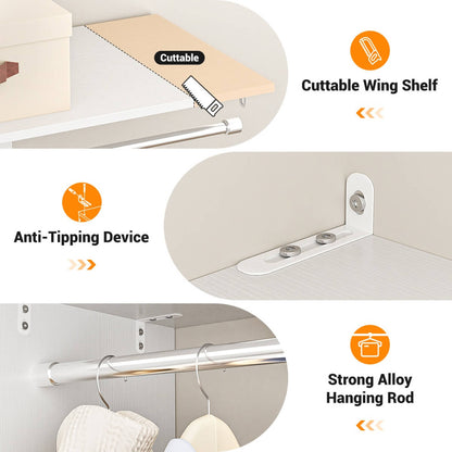 5FT Closet Organizer System with 3 Drawers and 2 Hanging Rods, Reversible Design