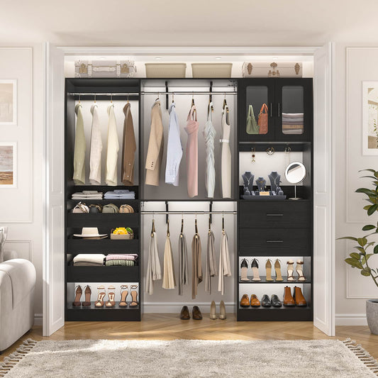 120'' Closet System with 2 Sets, 10FT Walk in Closet Organizer with 5 Drawers & 3 Hanging Rods, Reversible