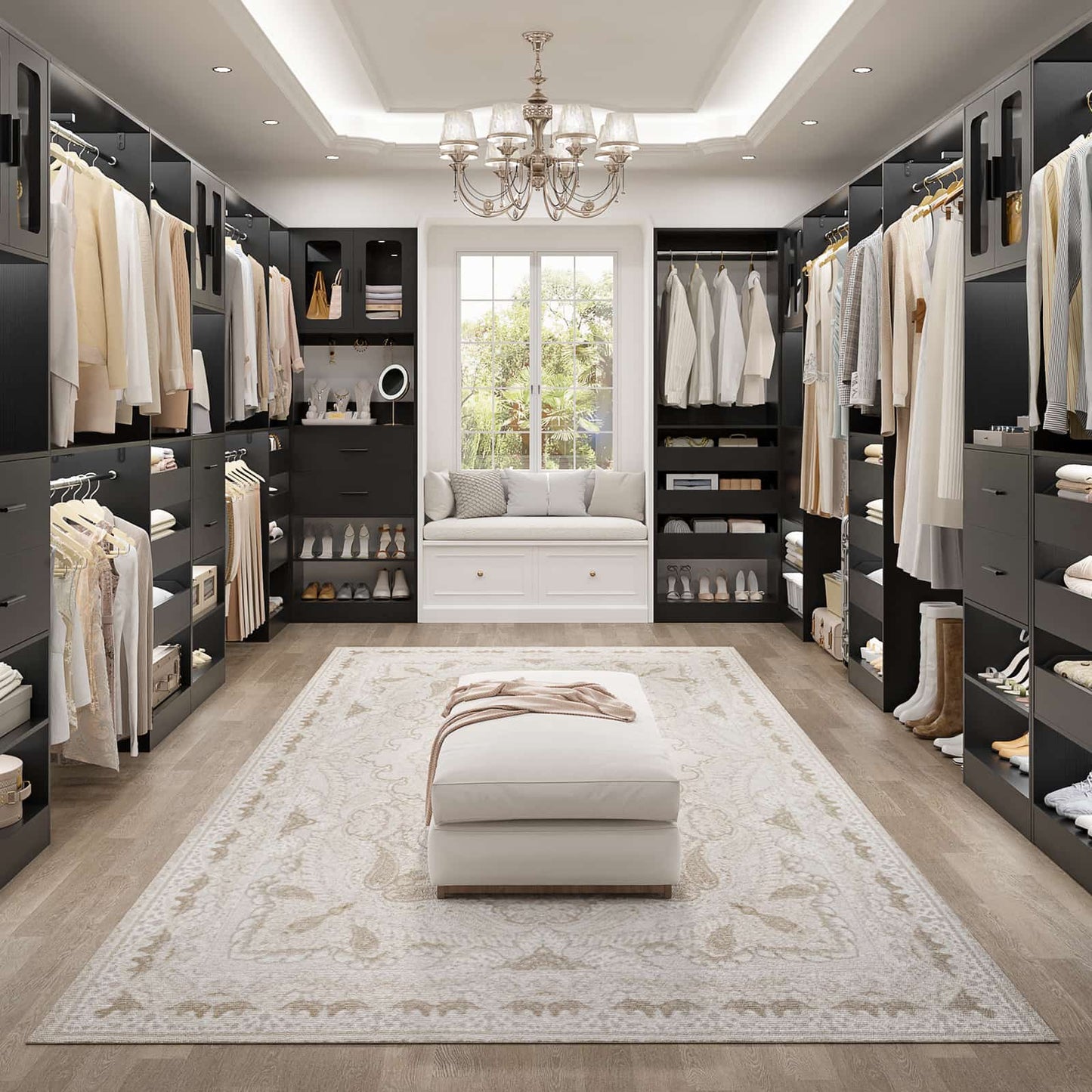 120'' Closet System with 2 Sets, 10FT Walk in Closet Organizer with 5 Drawers & 3 Hanging Rods, Reversible
