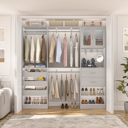 120'' Closet System with 2 Sets, 10FT Walk in Closet Organizer with 5 Drawers & 3 Hanging Rods, Reversible