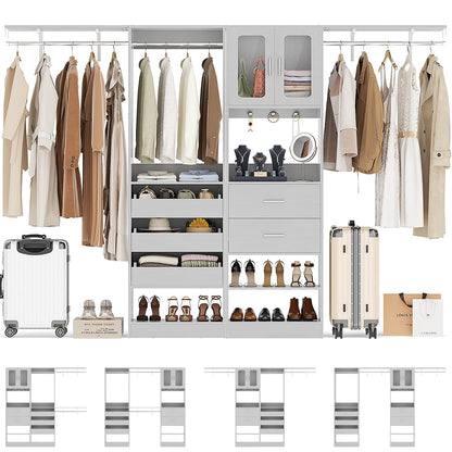 120'' Closet System with 2 Sets, 10FT Walk in Closet Organizer with 5 Drawers & 3 Hanging Rods, Reversible