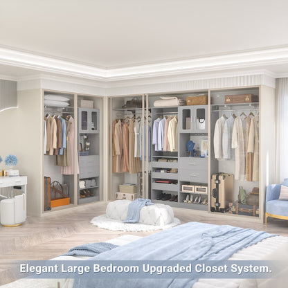 120'' Closet System with 2 Sets, 10FT Walk in Closet Organizer with 5 Drawers & 3 Hanging Rods, Reversible