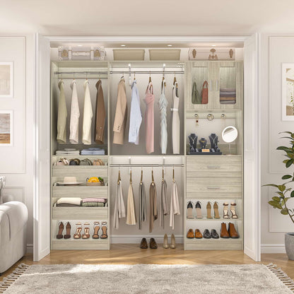 120'' Closet System with 2 Sets, 10FT Walk in Closet Organizer with 5 Drawers & 3 Hanging Rods, Reversible