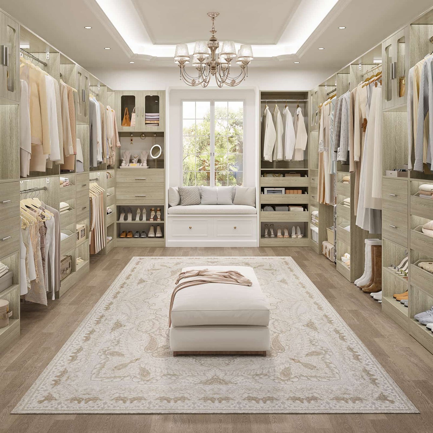 120'' Closet System with 2 Sets, 10FT Walk in Closet Organizer with 5 Drawers & 3 Hanging Rods, Reversible