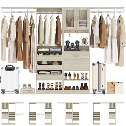120'' Closet System with 2 Sets, 10FT Walk in Closet Organizer with 5 Drawers & 3 Hanging Rods, Reversible