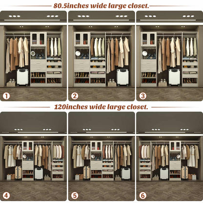 120'' Closet System with 2 Sets, 10FT Walk in Closet Organizer with 5 Drawers & 3 Hanging Rods, Reversible