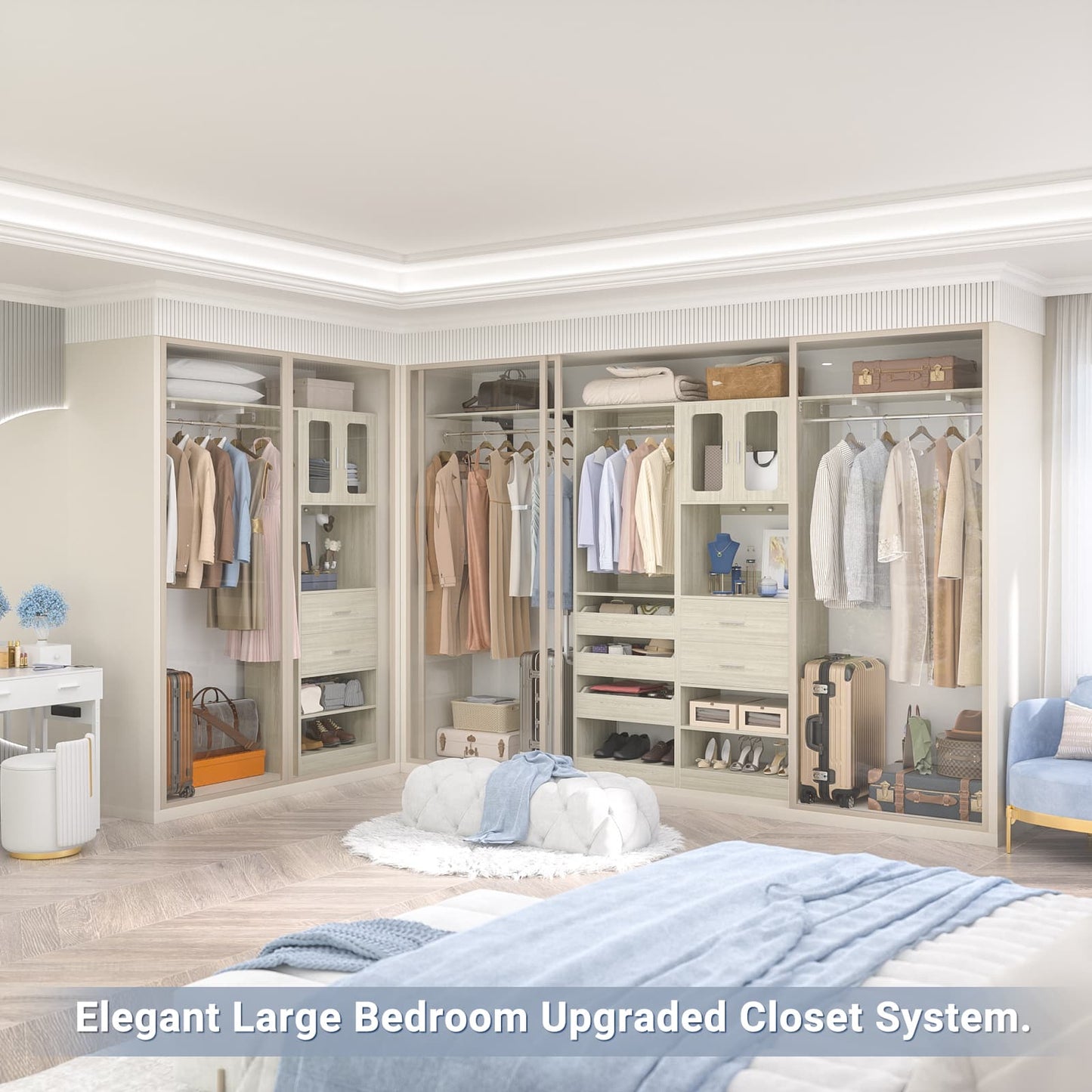 120'' Closet System with 2 Sets, 10FT Walk in Closet Organizer with 5 Drawers & 3 Hanging Rods, Reversible