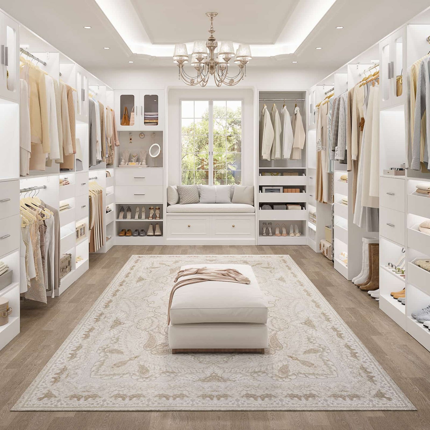 120'' Closet System with 2 Sets, 10FT Walk in Closet Organizer with 5 Drawers & 3 Hanging Rods, Reversible