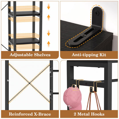 35.4" Closet Organizer System, Garment Rack with Haning Rod, 9 Storage Shelves & 2 Hooks