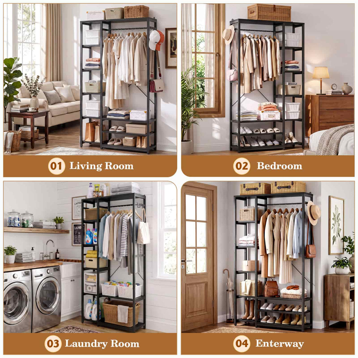 35.4" Closet Organizer System, Garment Rack with Haning Rod, 9 Storage Shelves & 2 Hooks