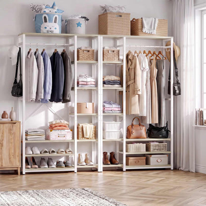 5.9FT Width 2-Piece Closet Organizer, Clothes Rack with 2 Haning Rods, 18 Storage Shelves & 4 Hooks