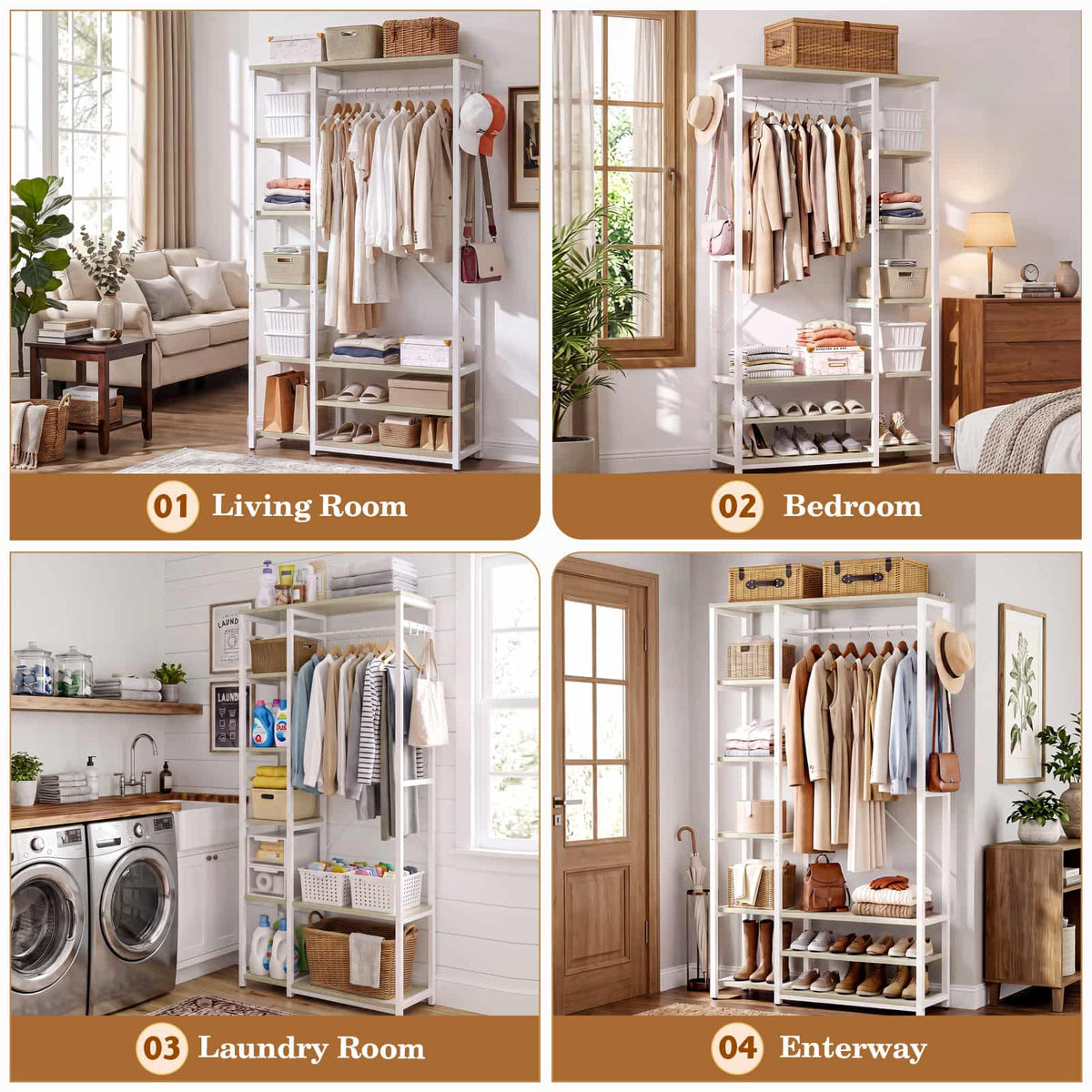 35.4" Closet Organizer System, Garment Rack with Haning Rod, 9 Storage Shelves & 2 Hooks