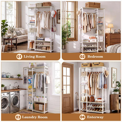 35.4" Closet Organizer System, Garment Rack with Haning Rod, 9 Storage Shelves & 2 Hooks