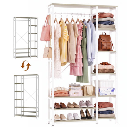 35.4" Closet Organizer System, Garment Rack with Haning Rod, 9 Storage Shelves & 2 Hooks