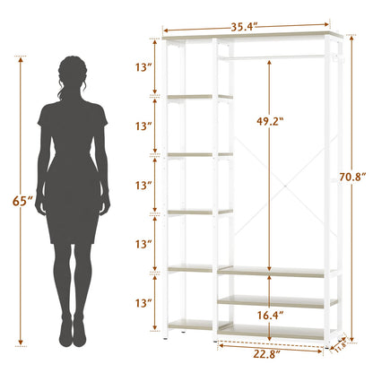 35.4" Closet Organizer System, Garment Rack with Haning Rod, 9 Storage Shelves & 2 Hooks
