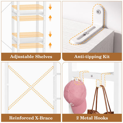 35.4" Closet Organizer System, Garment Rack with Haning Rod, 9 Storage Shelves & 2 Hooks