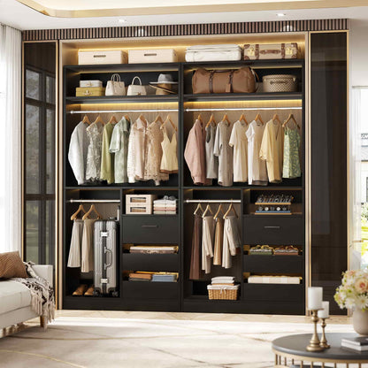 72''W x 16''D x 80''H Closet Organizer System 2-Piece Set, Heavy Duty Closet System with 6 Drawers, 4 Hanging Rods & Shelves